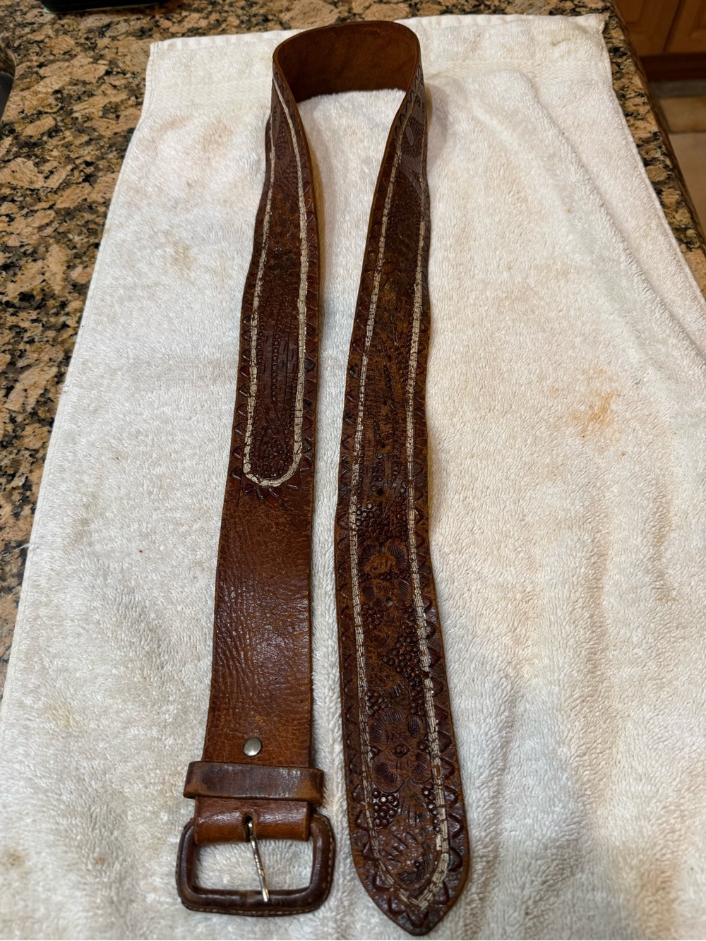 Vintage very old Brown Tooled Leather Belt - Classic Western Style see photos